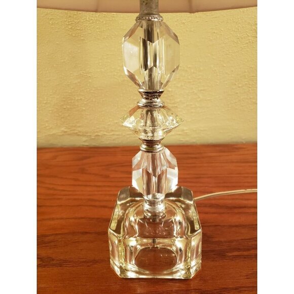Art Deco Lamp 4 Tiered Clear Lead Crystal Light 16” Vintage With Shade Boudoir - Picture 2 of 7